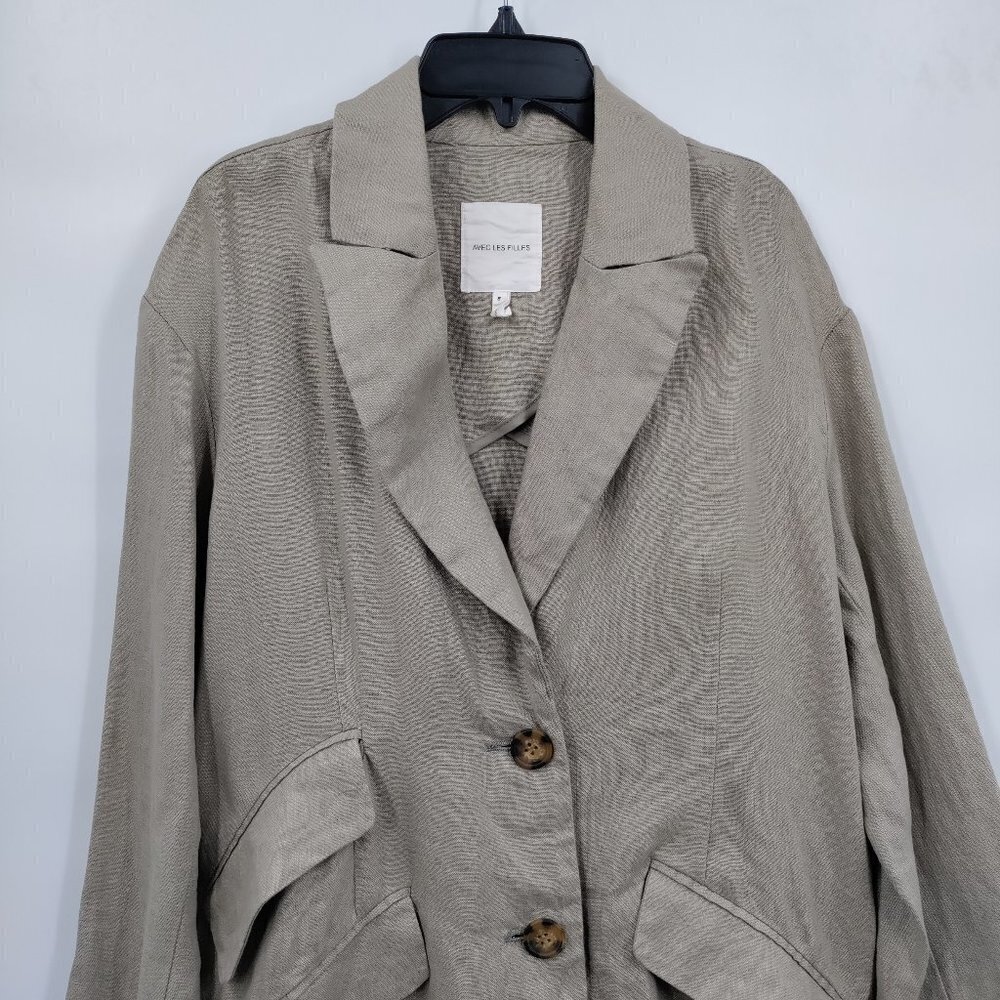 Avec Les Filles Taupe Linen-Blend Long Blazer - Picture 3 of 13